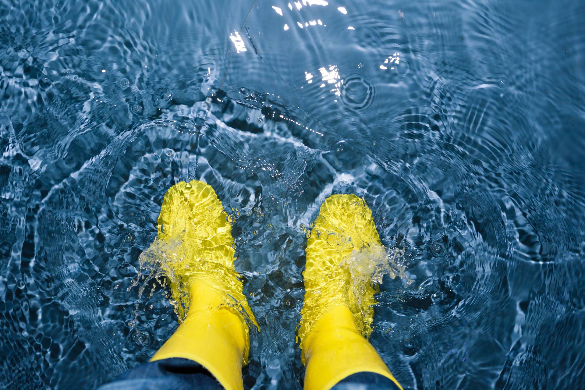 Rubber boots in water